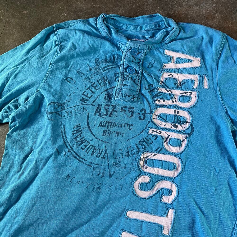 Insane 90s single stitch Aeropostale faded blue/black polo T-shirt large